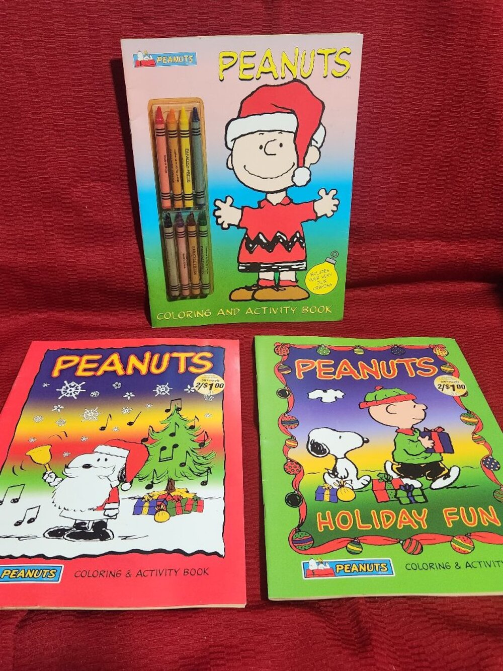 Lot 3 Vintage Peanuts Holiday Coloring Books Snoopy Charlie Brown Unused